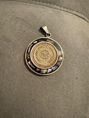 Mexico Aztec Calendar Sun Doubled Sided Inlay Pendant
